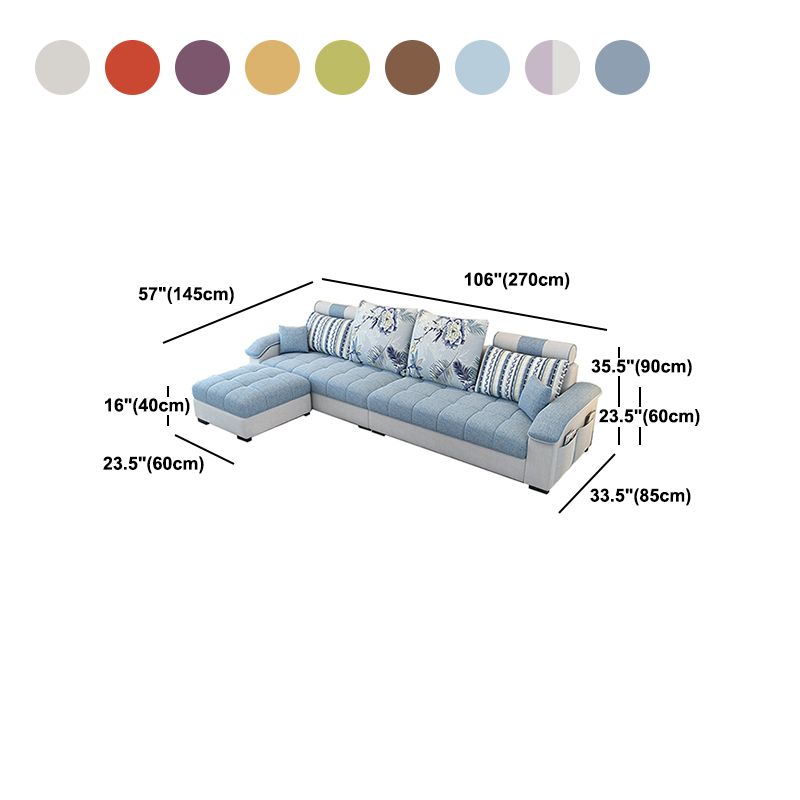 Sloped Arms Faux Leather and Cotton Blend Sectionals Sofa for Four People