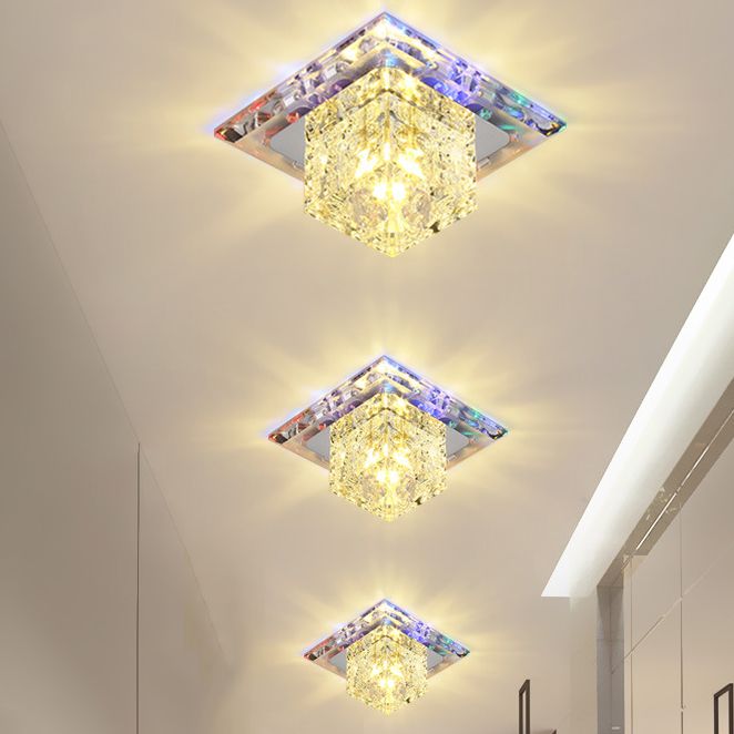 Plafonnier carré de style contemporain, plafonnier en cristal avec trou de 2 à 3.5 pouces de diamètre