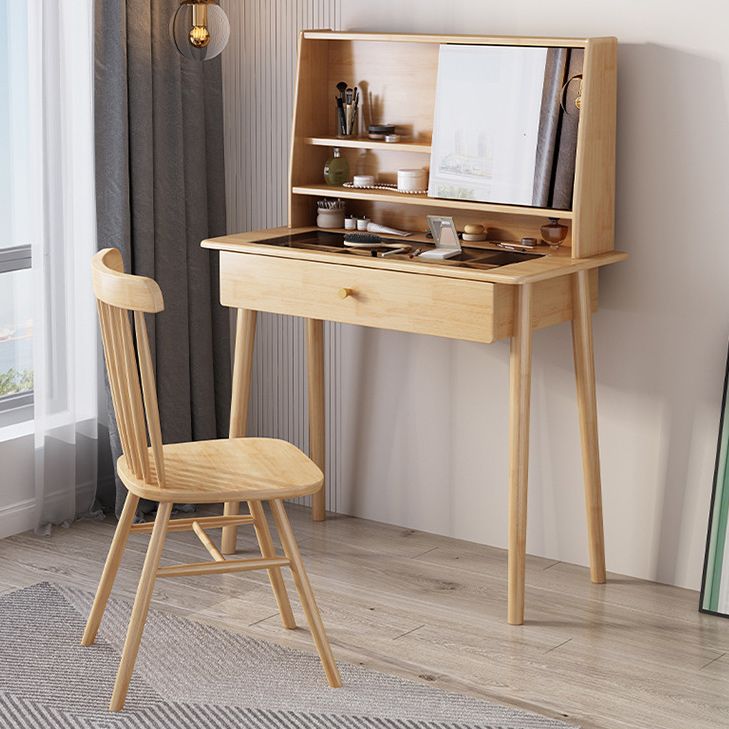 Scandinavian Mirrored Solid Wood Makeup Dressing Table in Brown