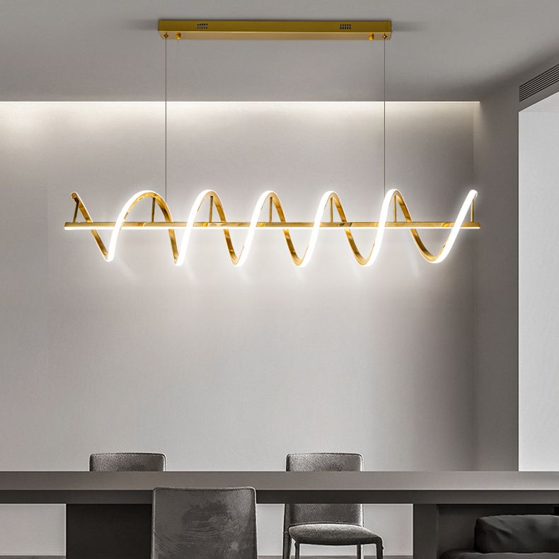 Minimalism Hanging Light Gold LED Island Light Fixture for Dining Room