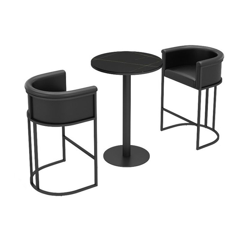 1/2/3 Pieces Industrial Black Bar Table Set Round Bistro Set with Solid Back Stools