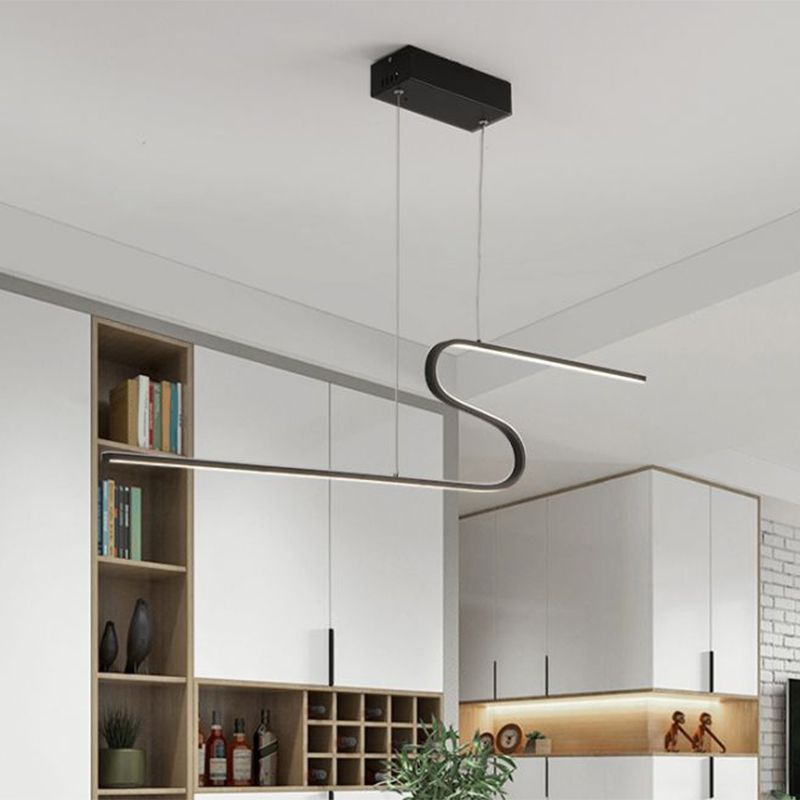 Extended S-Shape Island Pendant Modernism Metal Black/White LED Ceiling Suspension Lamp in Warm/White Light