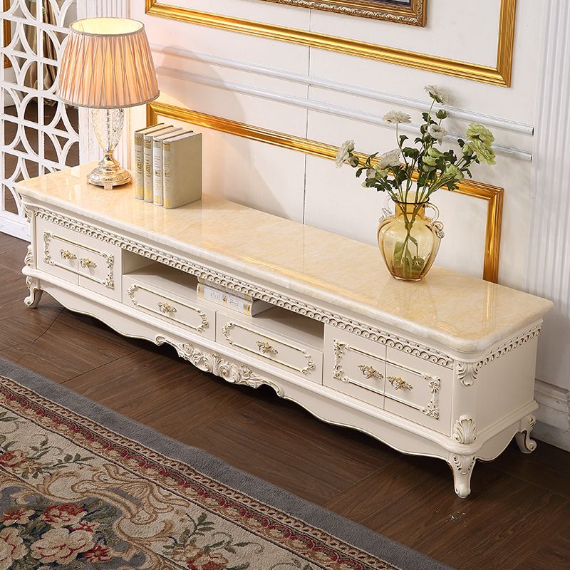 Glam Media Console Marble Open Shelving TV Stand for Living Room