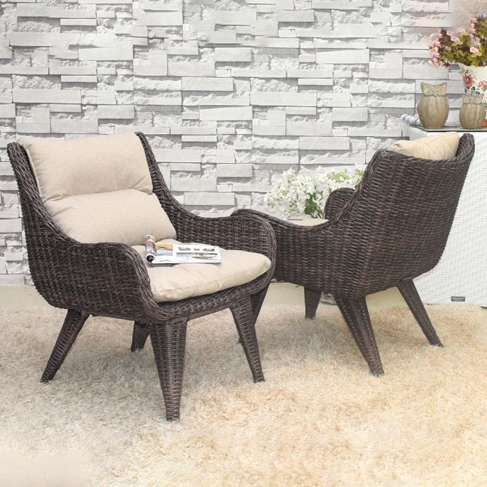 Rattan Patio Dining Table Set 1/3 Pcs Glass Top Table with Upholstered Chairs