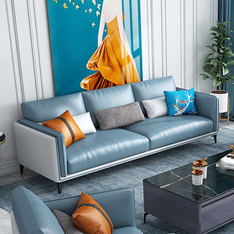 Zeitgenössisches gepolstertes Sofa Blue genähte Kissen Rückencouch mit Smokingarm