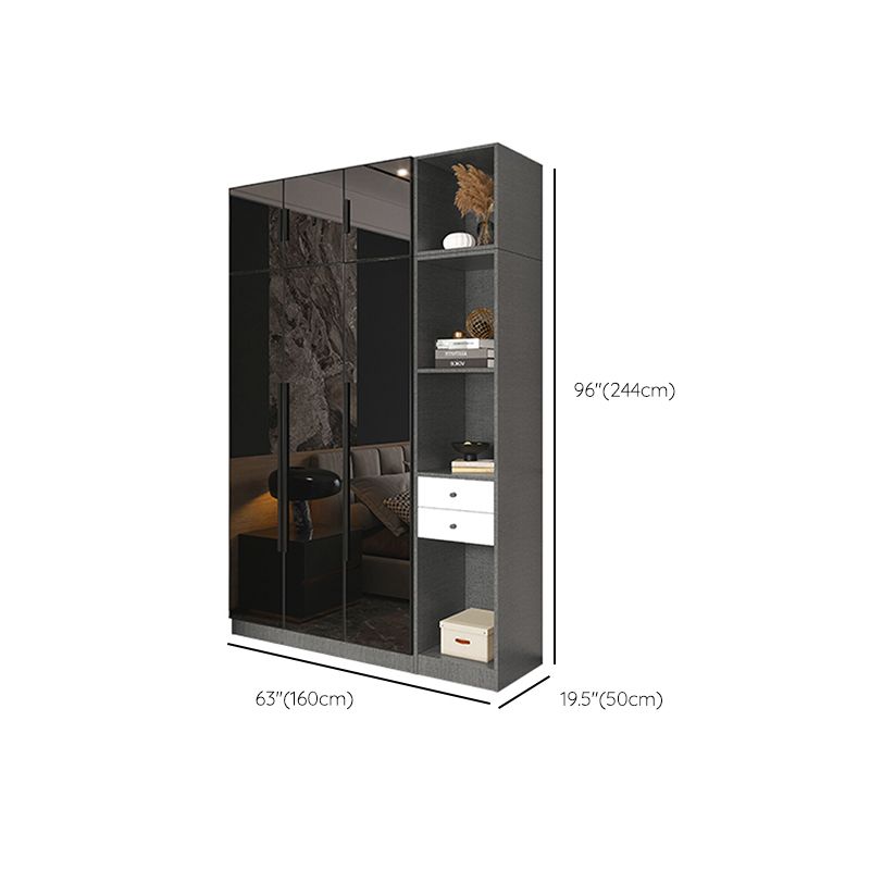Black Color Glass Wardrobe Soft Close Door Wardrobe Closet for Home