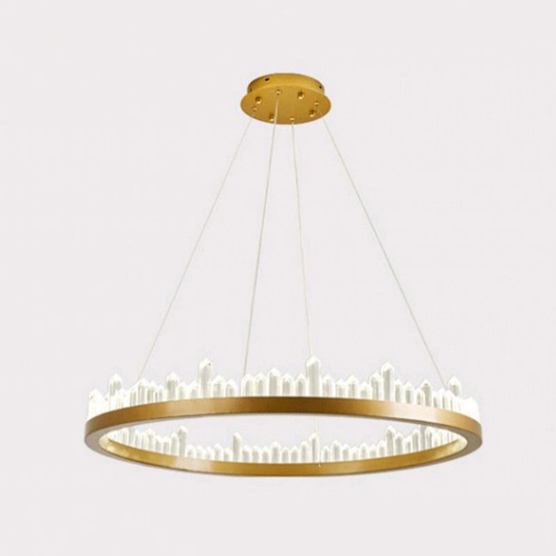 Postmodern Simplicity Circular Ceiling Chandelier Crystal Hanging Light with Hanging Cord for Living Room