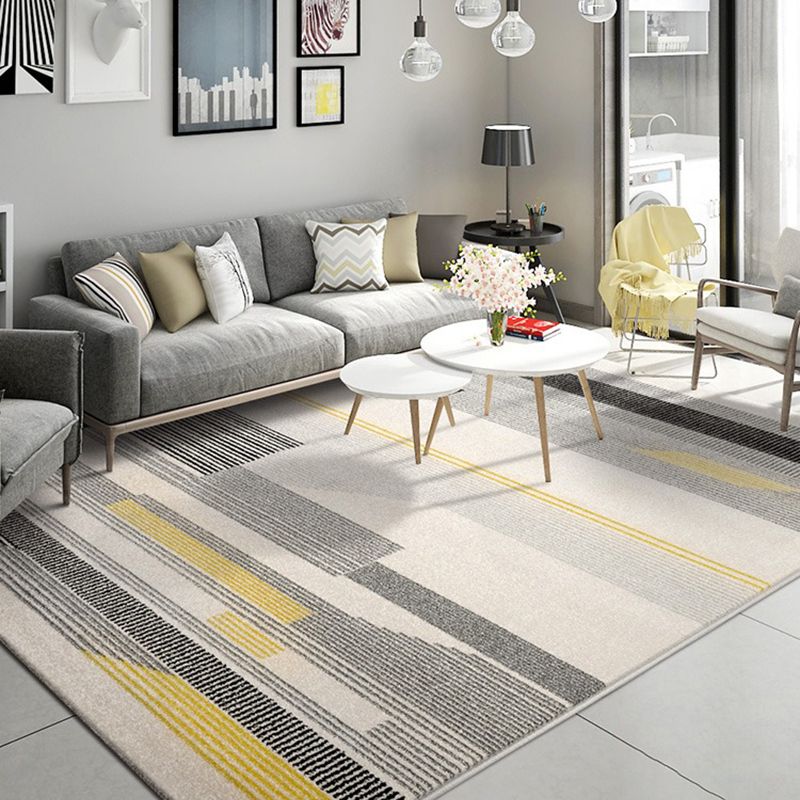 Modern Living Room Rug Multi Colored Geometric Indoor Polyster Non-Slip Backing Easy Care Carpet