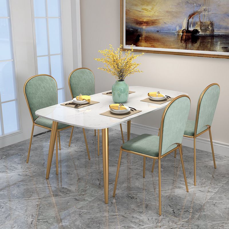 Glam Iron Dinette Set 1/4/5 Pieces Rectangle White Sintered Stone Top Dining Table Set