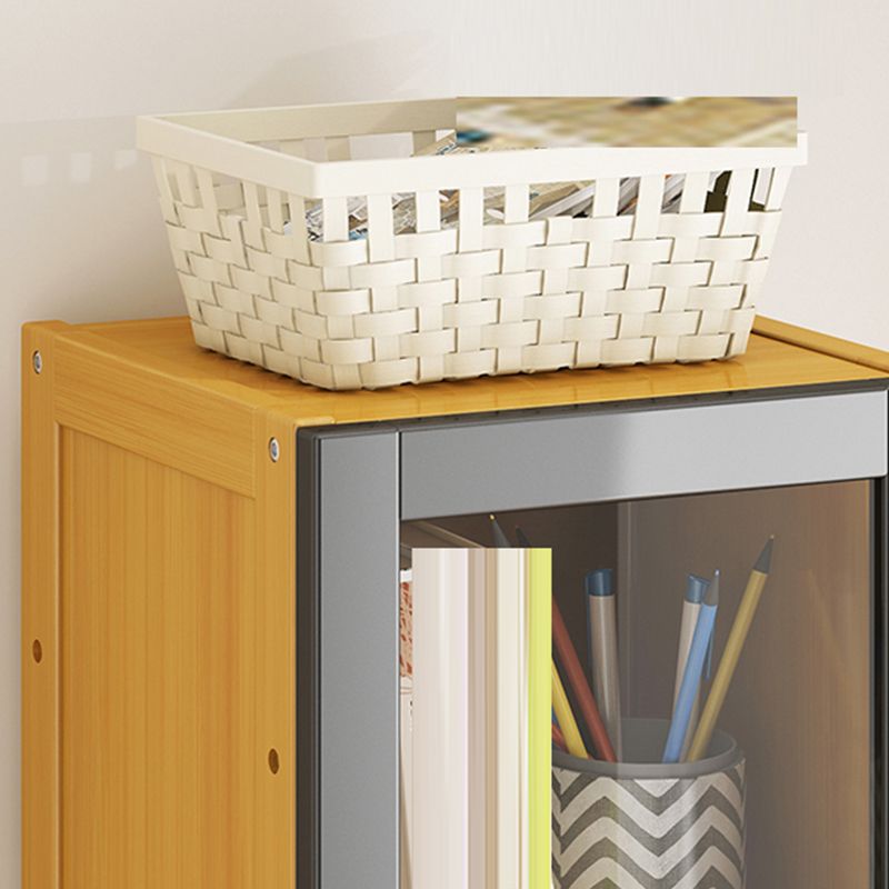 Contemporary Shelf Bookcase Bamboo Bookshelf with Doors for Living Room