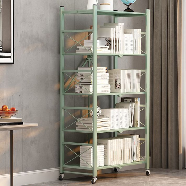 Industrial Geometric Bookcase Metal Open Back Bookcase with Wheels