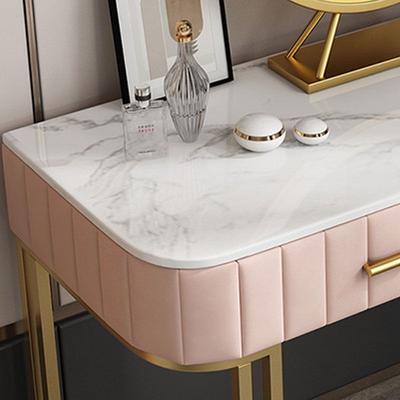 Glam With Drawer Straight Feet Marble Metal Bedroom Make-up Vanity