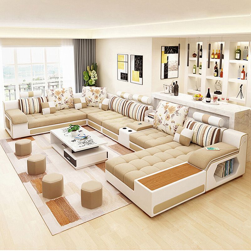 Tuxedo Arm Sofa and Chaise Slipcovered Fabric Settee with Storage