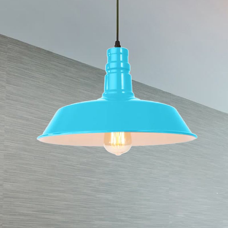 Metal Barn Shade Hanging Lamp Retro Style 1 Bulb Living Room Ceiling Pendant Fixture in Pink/Yellow, 10"/14"/18" Diameter