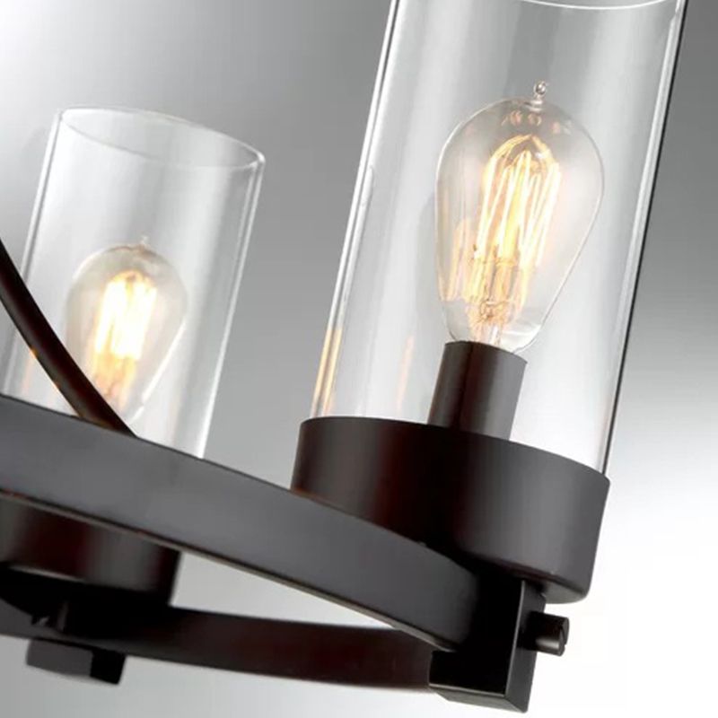 Black 5 lumières Pendard lustre vintage Cylindre en verre transparent