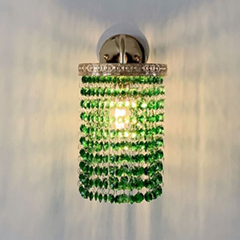 Half Cylinder Shade Crystal Wall Sconce Modern 1 Light Wall Mount Light Fixture in Green