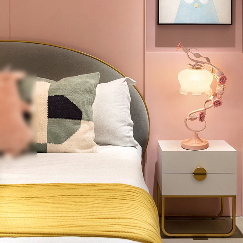 1 Light Drum Table Lighting Modern Style Glass Table Lighting for Bedroom