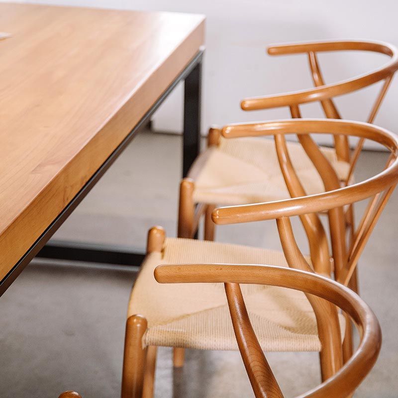 Industrial Rectangle Dining Room Table Natural Solid Wood Trestle Base Dining Table