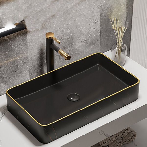Modern Bathroom Sink Porcelain Pop-Up Drain Rectangular Vessel Bathroom Sink