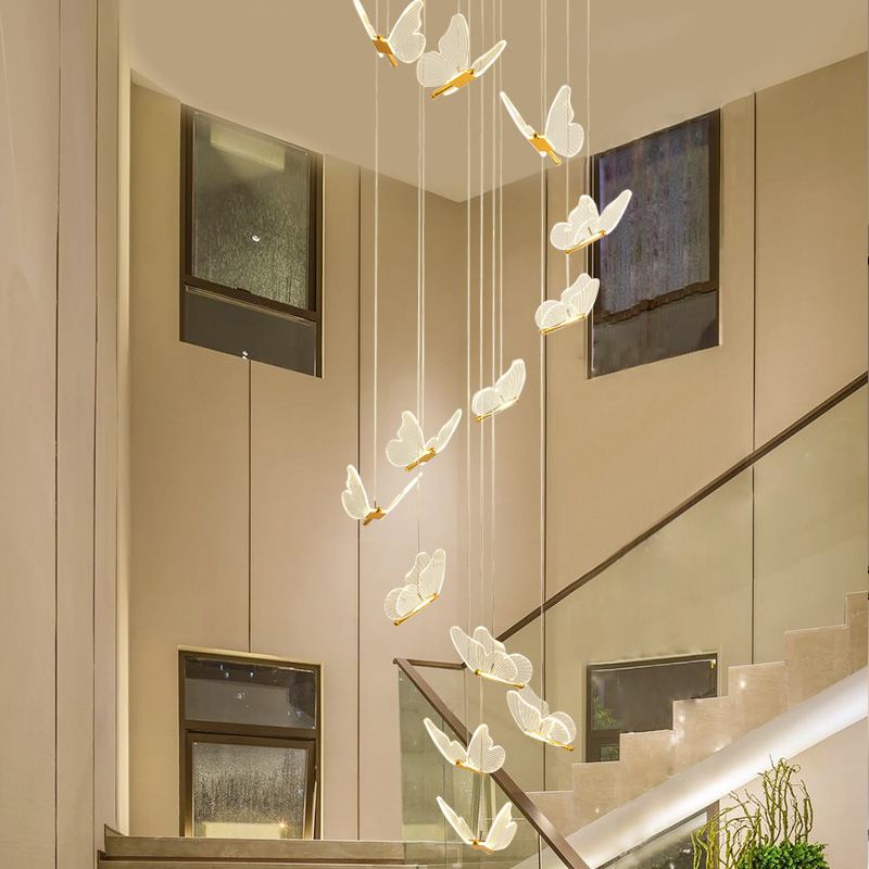 Multi-Light Butterfly Pendant Modern Metal and Acrylic Shade Cluster Pendant Light for Living Room