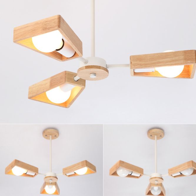 Sputnik Bedroom Chandelier Light Fixture Wooden Minimalist Chandelier Pendant Light in White