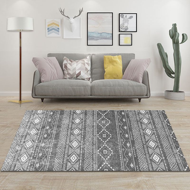 Bohemian Minimalist Tribal Print Rug Polyester Carpet Stain Resistant Indoor Rug for Living Room