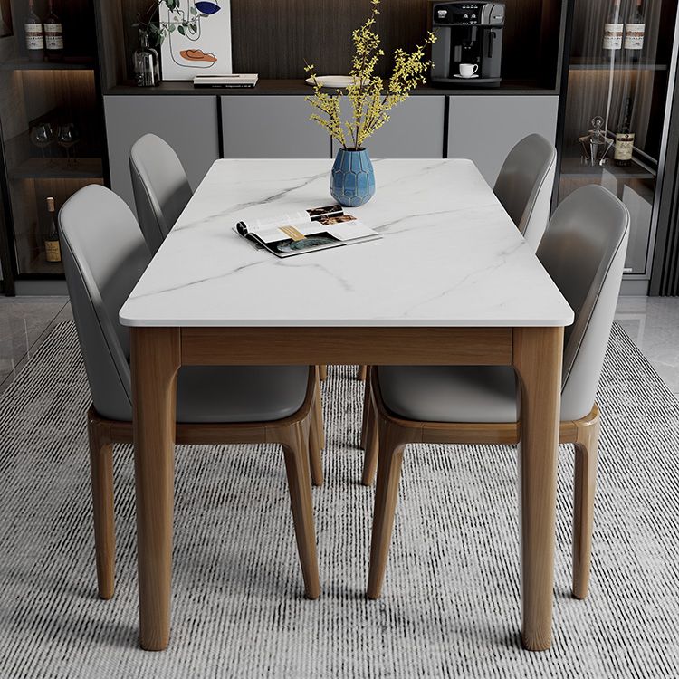 Contemporary Kitchen Rectangle Shape Dining Set Sintered Stone Standard Dining Set in White