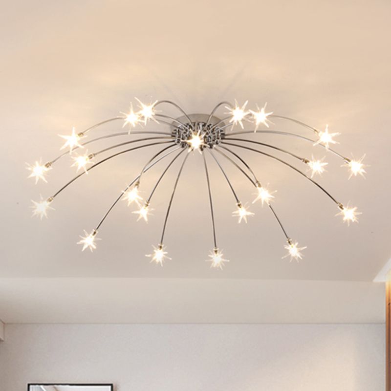 Lámpara de techo semi empotrada LED cromada/dorada contemporánea de montaje semiempotrado de metal en forma de fuegos artificiales 12/15/21 luces