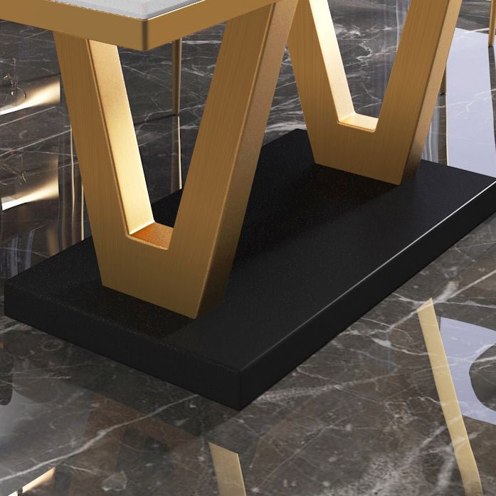Glam Dining Stone Table Dining Rectangle Table with Metal Legs for Kitchen