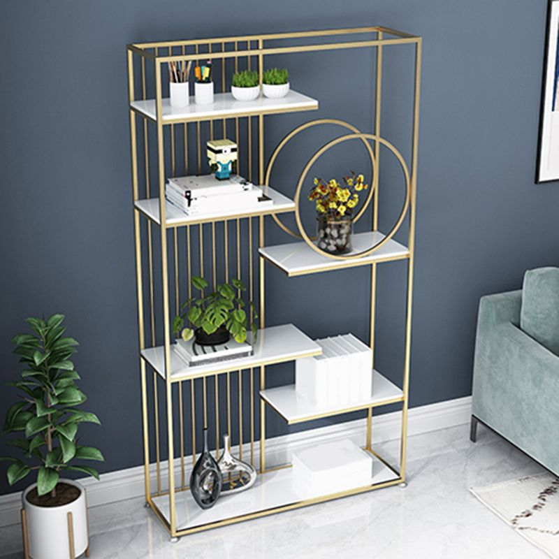 Metal and Wood Shelf Bookcase Open Etagere Book Shelf with 6 Shelves