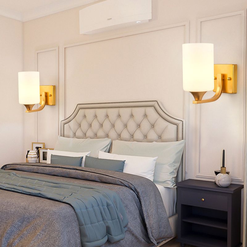 Modern Style Cylinder Shade Wall Light Glass Sconces for Bedroom