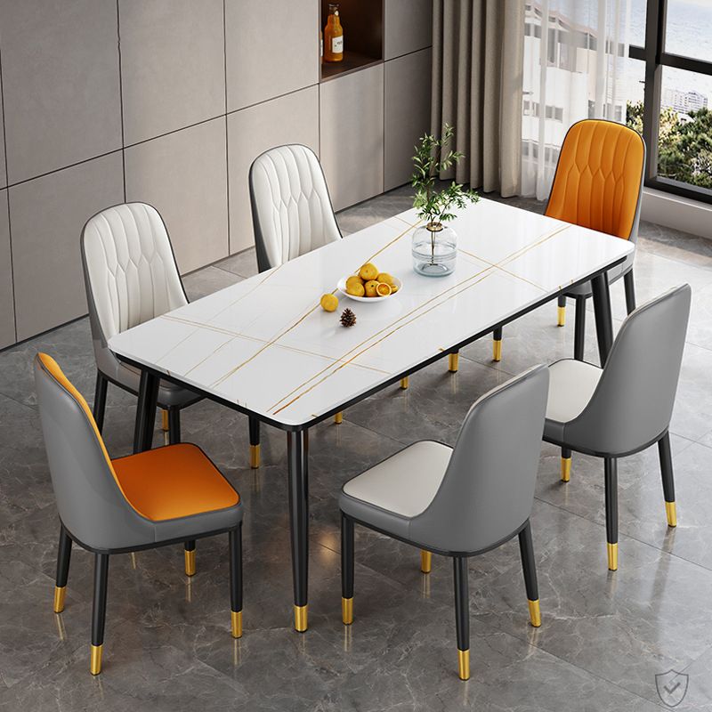Metal 4 Legs Dining Table Contemporary Rectangle Stone Top Dining Table for Living Room