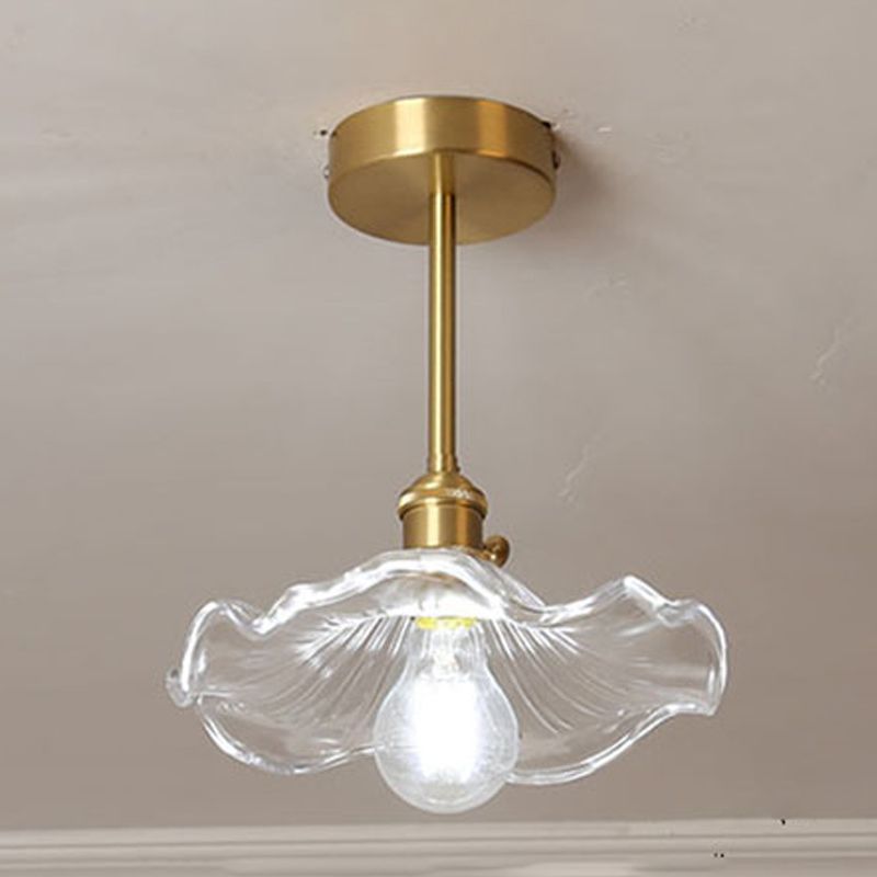 Plafonnier d'intérieur en cuivre de style colonial semi-encastré géométrique