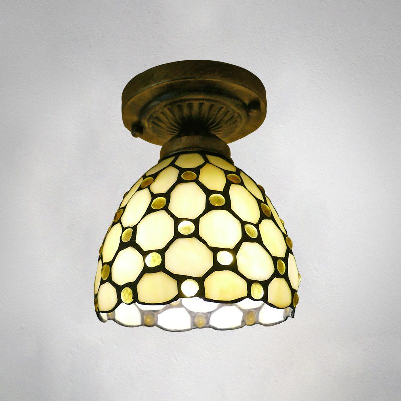 Plafonnier en forme de dôme, 1 ampoule, vitrail, luminaire semi-encastré vintage pour couloir