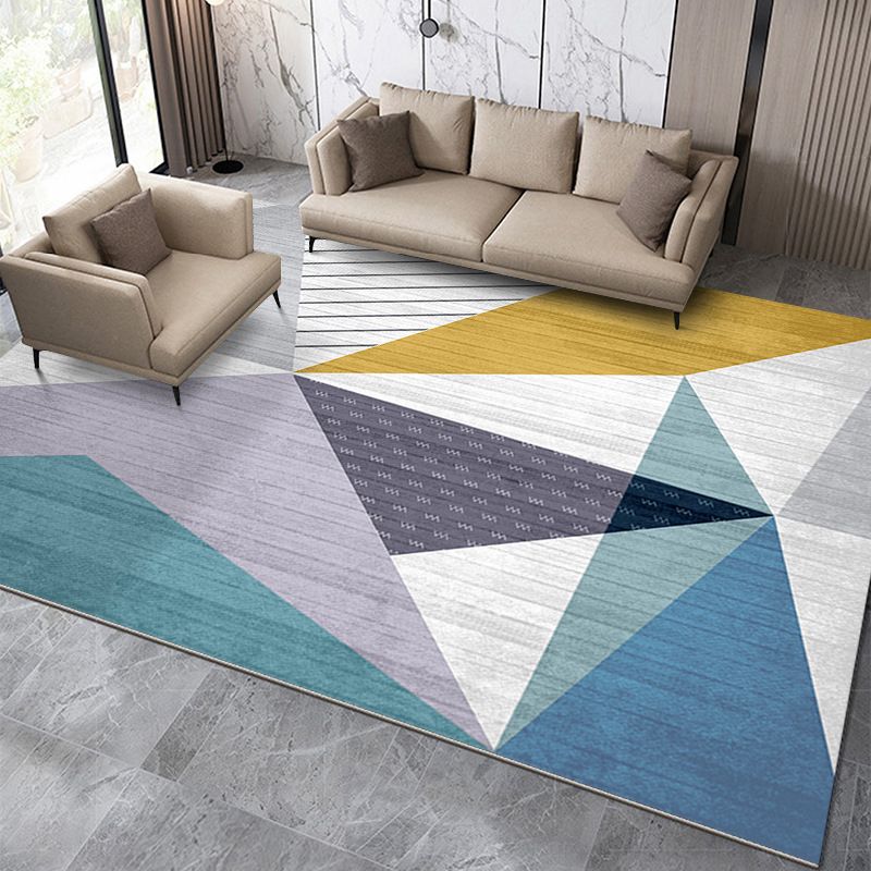 Fancy Blue Geometric Area Rug Polyester Modern Carpet Stain Resistant Rug for Home Decor
