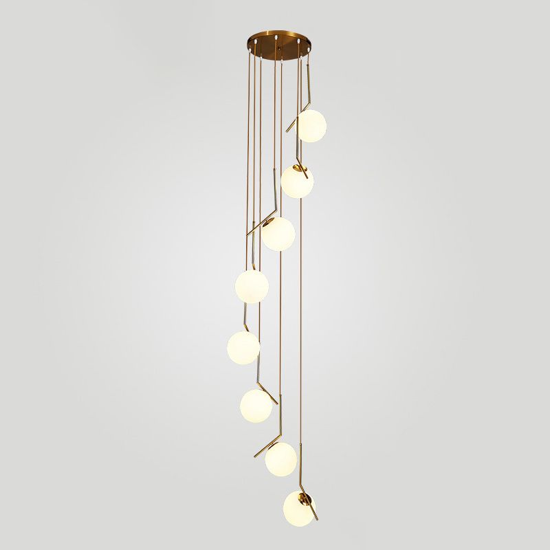 Globe Multi Light Pendant Mid-Century Modern White Glass Hanging Pendant Lights for Duplex Stairs