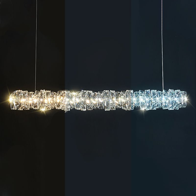 Minimalist Crystal Hanging Lamp, Luxury Linear Shade Island Pendant for Dining Room