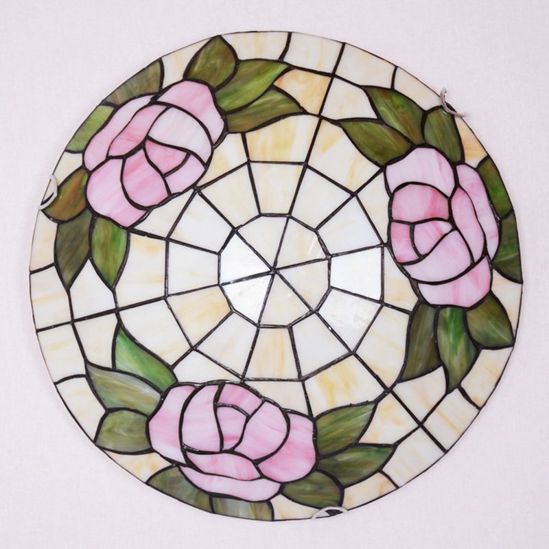 Bowl Shaped Flush Ceiling Light Stained Glass Tiffany Flushmount Lighting for Bedroom