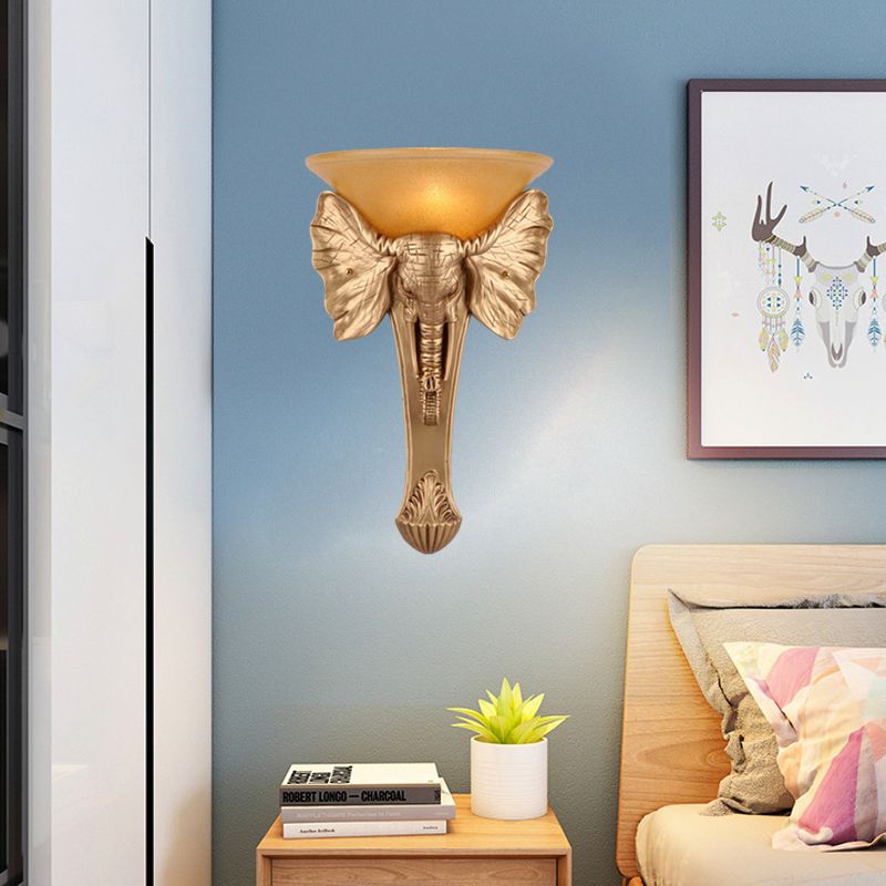 Single Resin Wall Light Colonial Style Gold Finish Elephant Flush Mount Wall Sconce