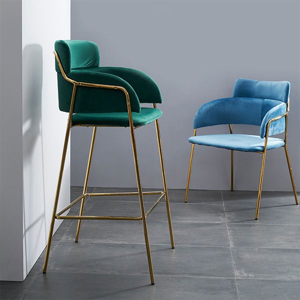 Scandinavian Bucket Seat Bar Stools Fabric Armed Barstool with 4 Gold Legs