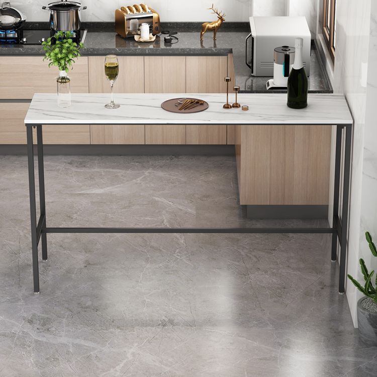 Indoor Marble Trestle Cocktail Bar Table Modern White Footrest Pub Height Dining Table