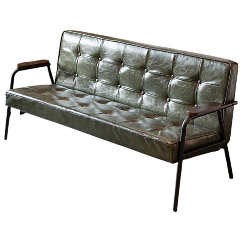 27.95" High Genuine Leather Sofa Recessed Arm Sofa with Tufted Back