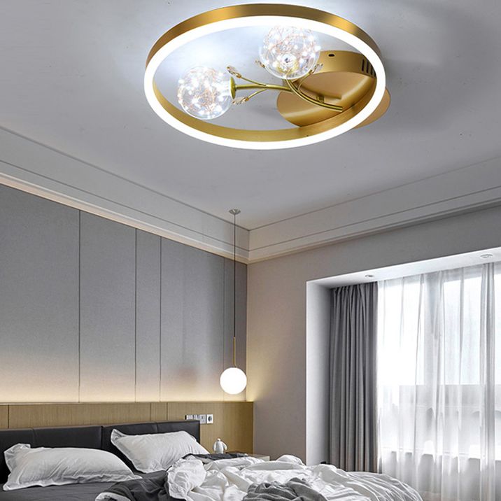 Clear Glass Flush Mount Modern Circle Ceiling Light Fixture for Bedroom