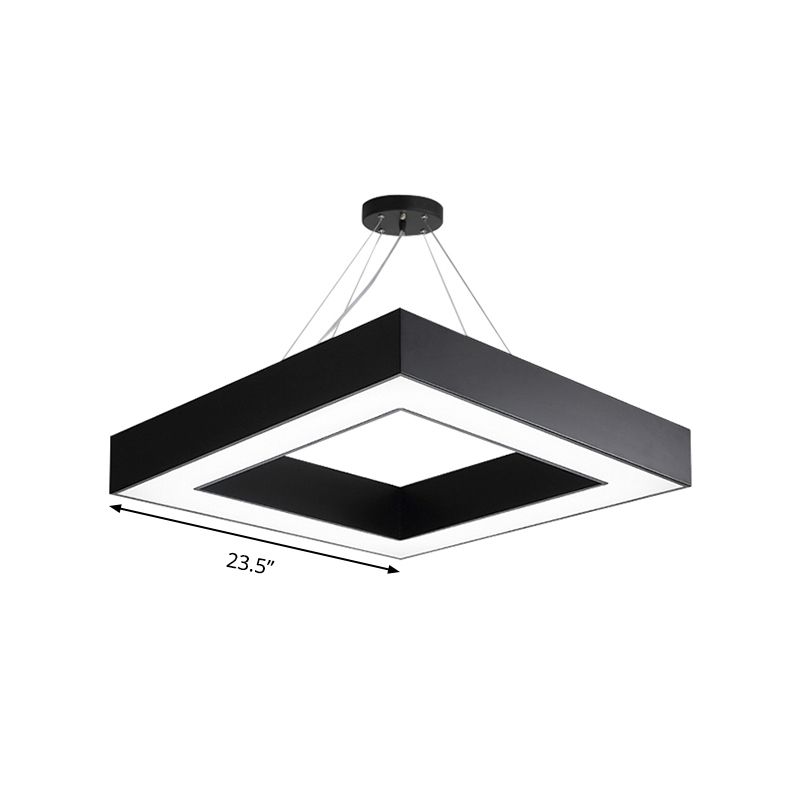 Square Metal Pendant Lighting Modern Led Black Hanging Lamp Kit in White/Warm Light for Office, 23.5"/31.5" Wide