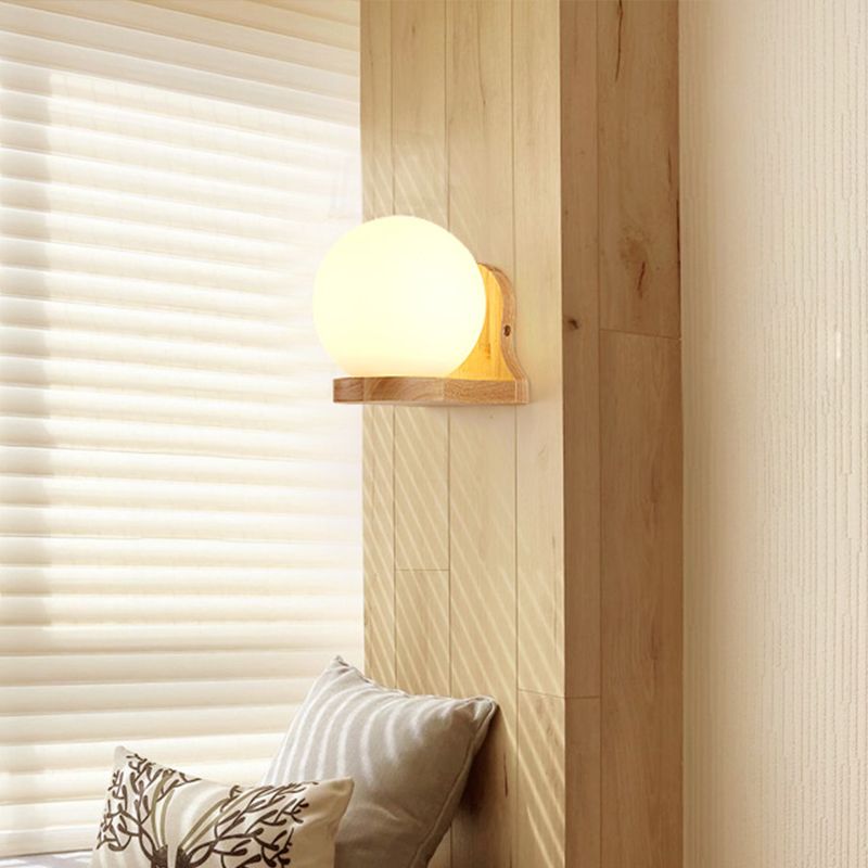 Modernismo 1 iluminación de pared bulbo de madera lámpara esférica esférica con sombra de vidrio de leche