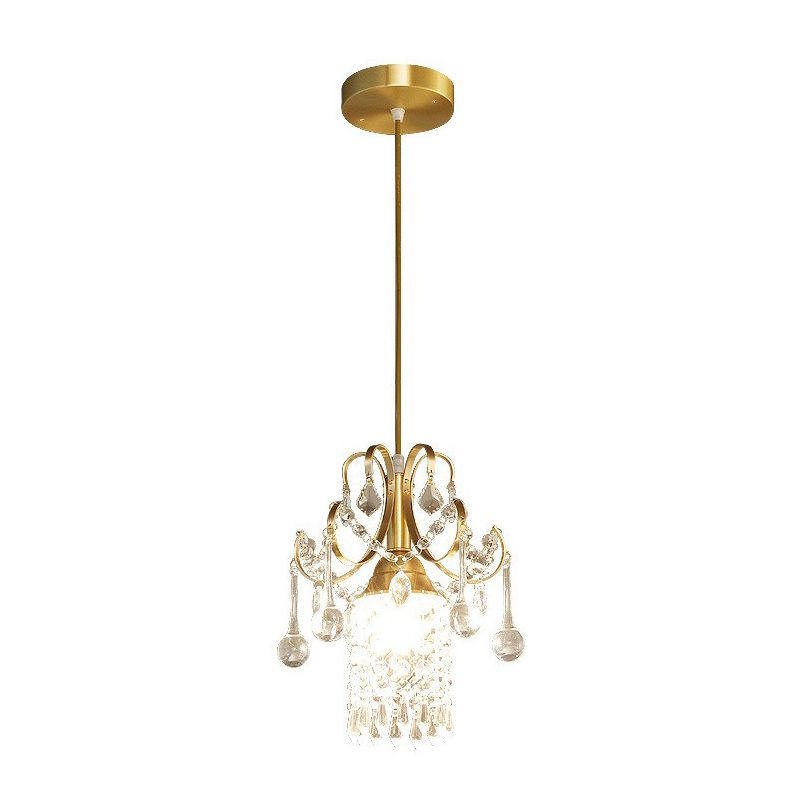 Gold 1-Light Pendant Lighting Traditional Clear Crystal Fringe Suspension Light for Dining Room