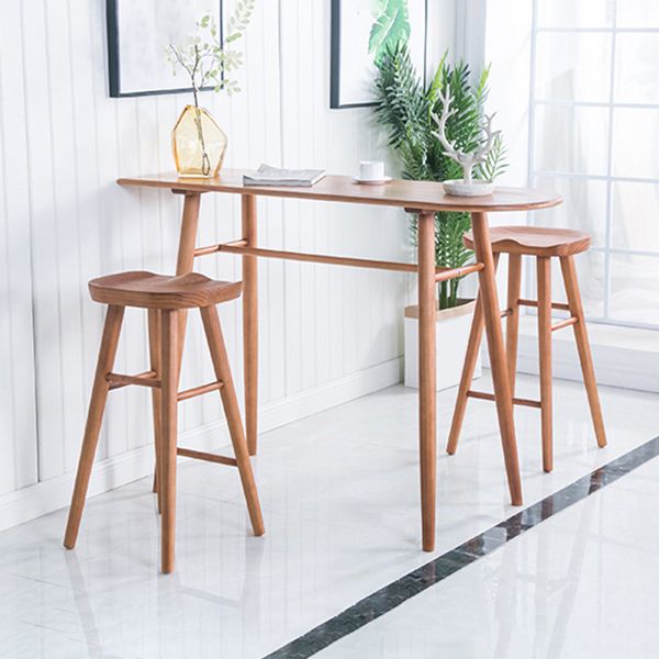 Contemporary Brown Wood Bar Table Free Form Counter Height Table with 4 Legs