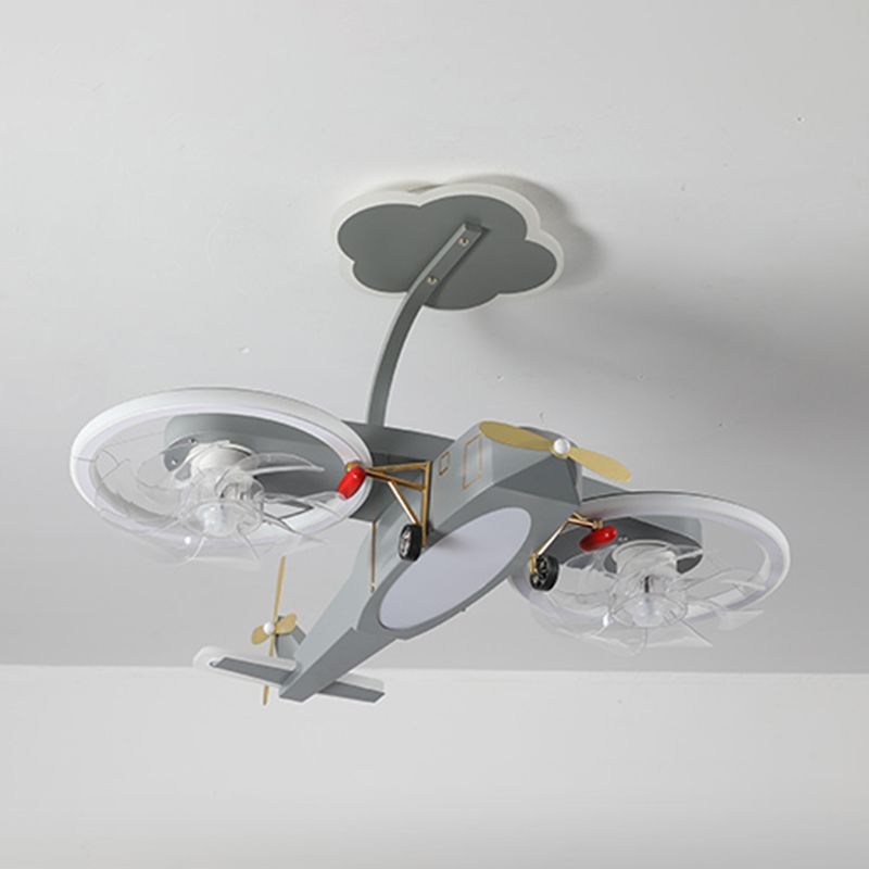 Kids LED Ceiling Fan Lamp Airplane Metal Fan Lighting in Grey for Bedroom