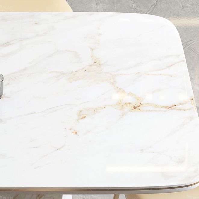 Glam Style Rectangle Table Sintered Stone Table with Metal Legs for Home