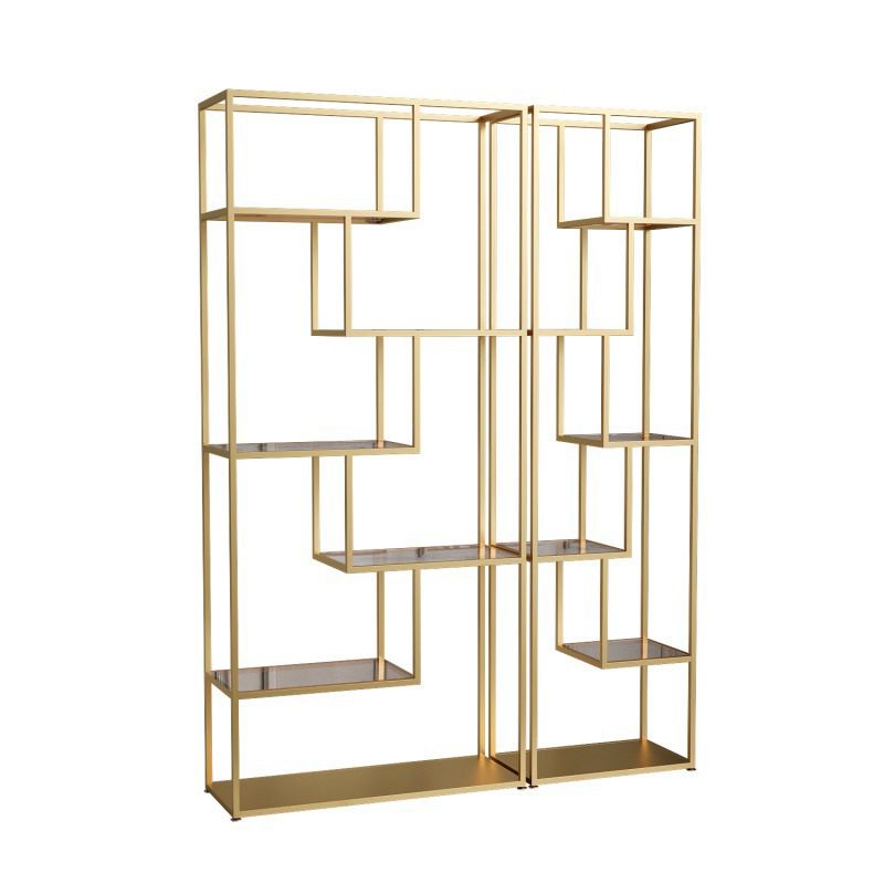 Gold and Black Vertical Shelf Bookcase Metal Home Open Book Shelf with Shelves